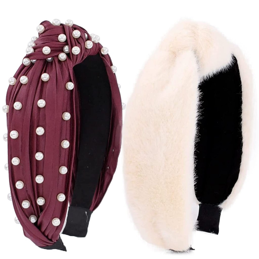 Women's Knotted Headbands Fashion Pu Leather Headbands Fur Hairband Designer